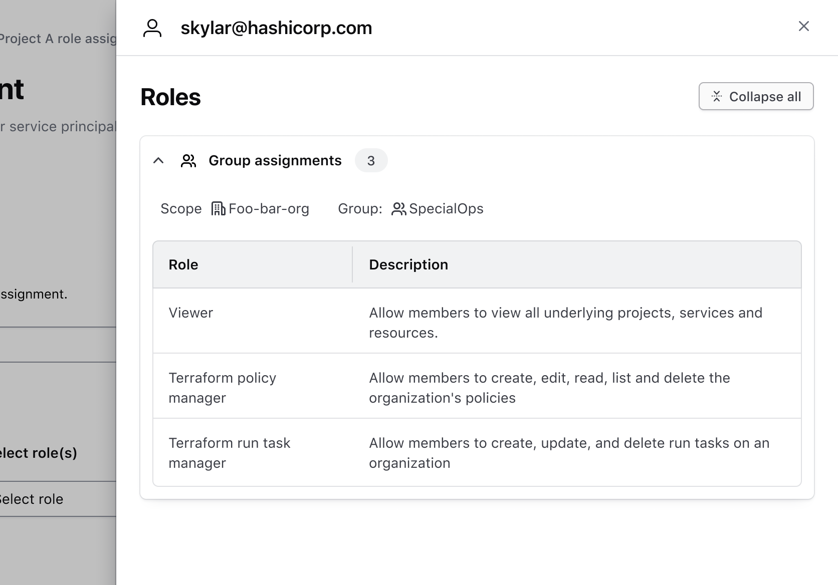 show example of terraform roles flyout design